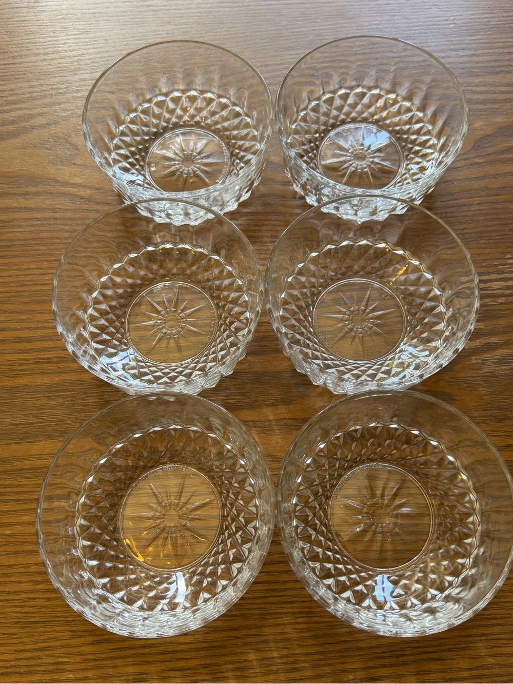 Arcoroc France Clear Glass Diamond-Cut Dessert Fruit Bowls - Set of 6 Vintage